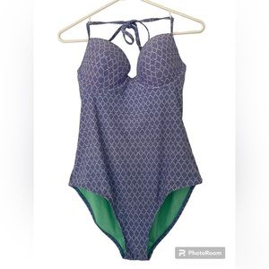 OLD NAVY one-piece bathing suit- Large- white and lavender with green lining
